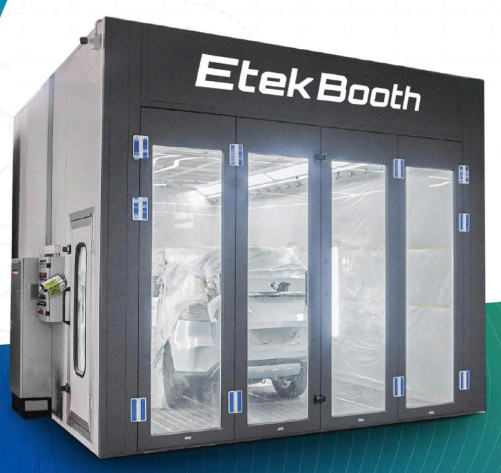 Phòng sơn sấy cao cấp cho sơn gốc dầu, cửa panel 4 cánh full kính, hút âm 3 dãy sàn song song 