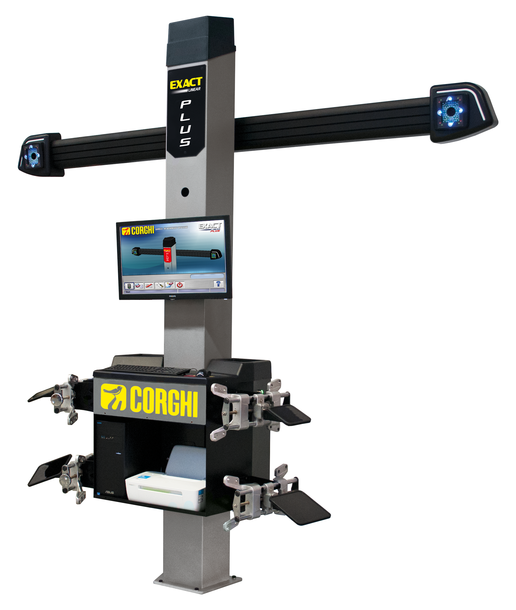 Thiết bị kiểm tra góc đặt bánh xe công nghệ 3D 2 camera nâng tự động, bộ kẹp vành (Màu xám RAL 9006)